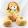 Grand Doudou peluche chien lapin beige marron noeud carreaux vert BAMBIA