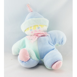 Doudou clown rose bleu jaune hochet COROLLE