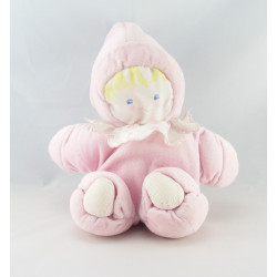 Doudou poupée chiffon bébé tendre rose fleurs rouge COROLLE 1993