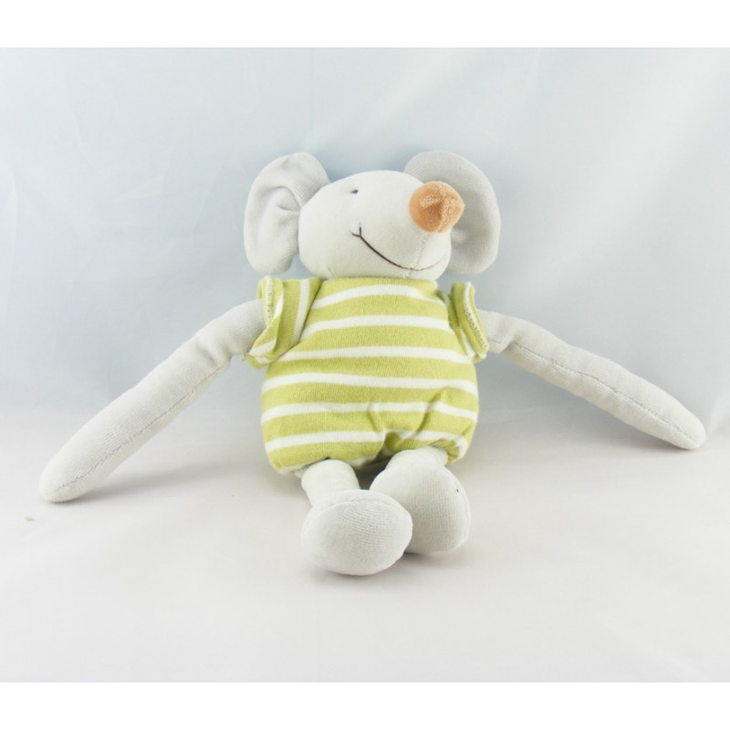 Doudou souris grise maillot rayé vert short NOUNOURS