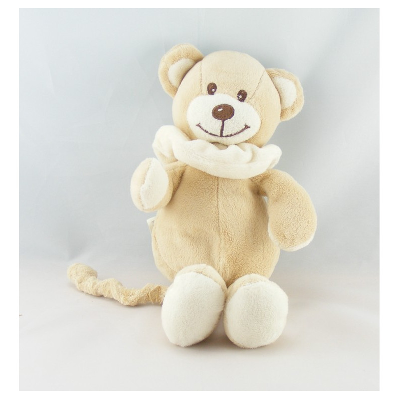 Doudou plat ours beige col blanc BAMBIA