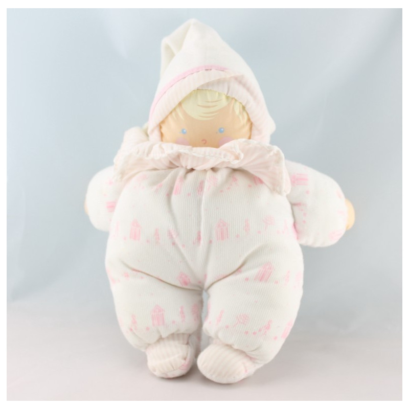 Doudou bébé poupée chiffon blanc bleu rayé plage COROLLE