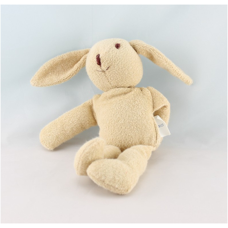 Doudou lapin beige maillot blanc coeur rouge OKAIDI