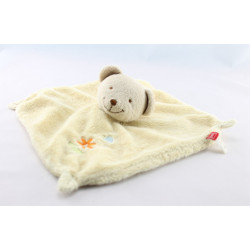Doudou plat  carré jaune ours beige TEX 