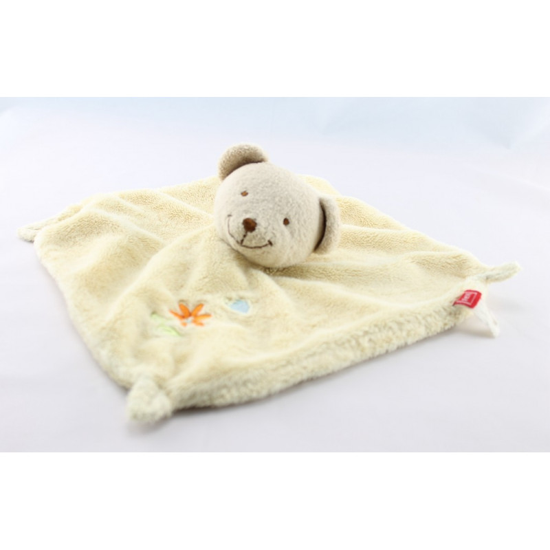 Doudou plat  carré jaune ours beige TEX 