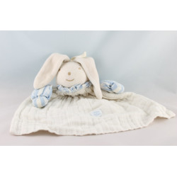 Doudou plat lapin blanc rayé bleu TARTINE ET CHOCOLAT