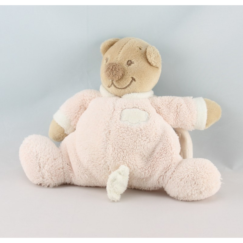 Doudou plat ours blanc rose nuage NATTOU
