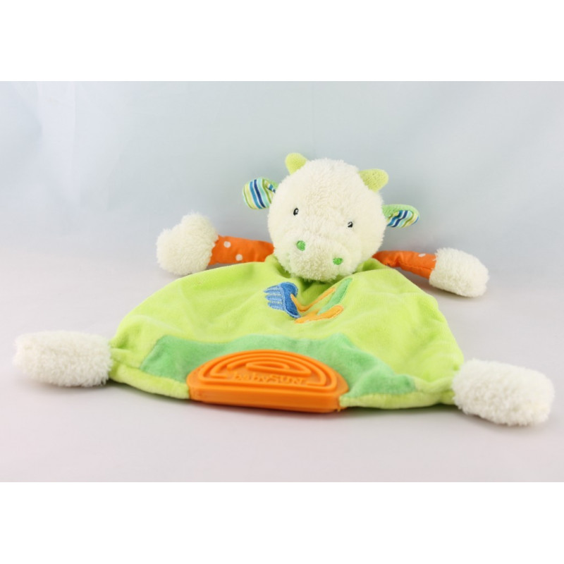 Doudou plat vache bleu multicolore dentition BABYSUN NEUF
