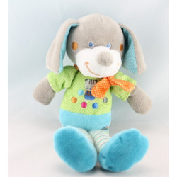 Doudou Chien bleu vert cercles jambes pois carreaux MOTS D'ENFANTS