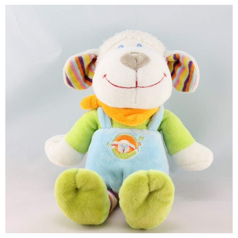 Doudou mouton pull rayé bleu lapins brodés NICOTOY