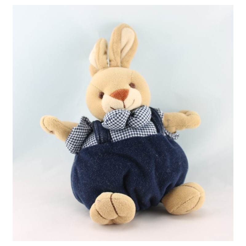 Doudou lapin boule hochet Vichy bleu Priscilla Larsen