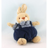 Doudou lapin boule hochet Vichy bleu Priscilla Larsen