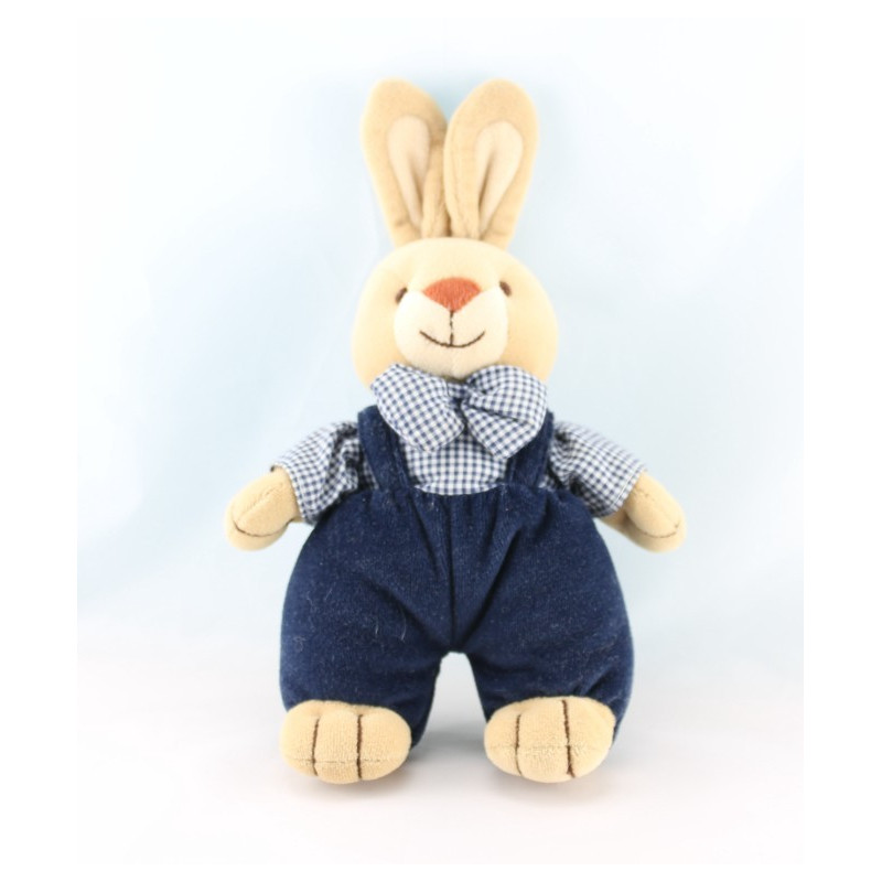 Doudou lapin hochet Vichy bleu Priscilla Larsen