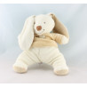 Doudou plat carré lapin beige blanc coeur POMMETTE