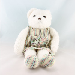 Doudou ours blanc robe rayé fleurs OBAIBI 
