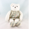 Doudou ours blanc robe rayé fleurs OBAIBI 