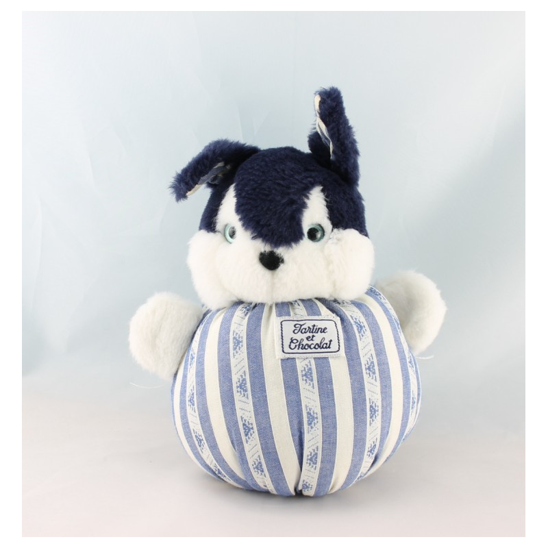 Doudou boule lapin bleu marine rayé TARTINE ET CHOCOLAT 15 cm