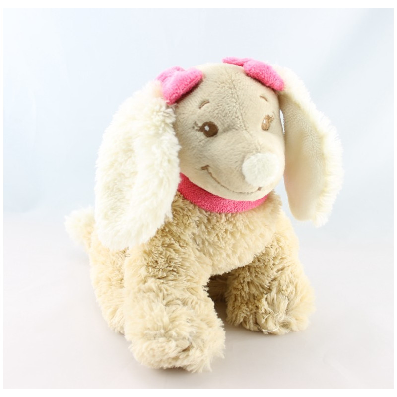 Doudou chien beige Scuba noeuds rose NOUKIE'S