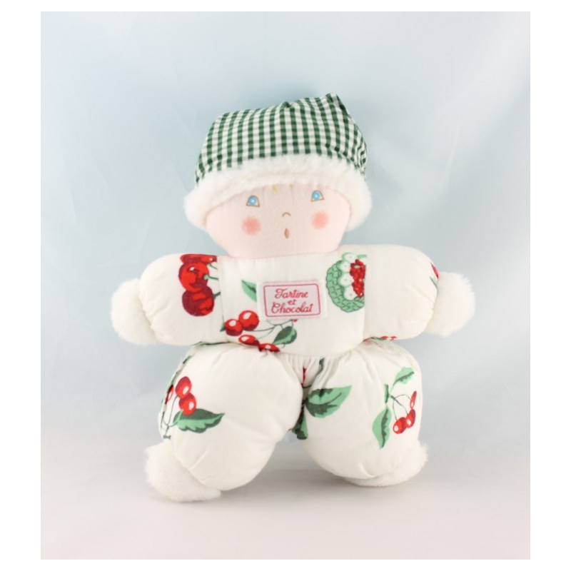 Doudou poupée lutin fille robe vichy bleu TARTINE ET CHOCOLAT