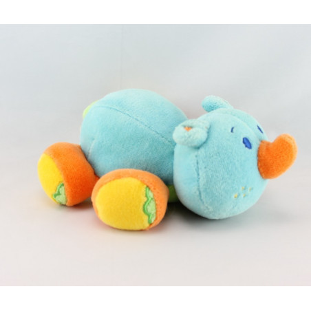 Doudou hippopotame bleu orange jaune foulard vert JOLLYBABY