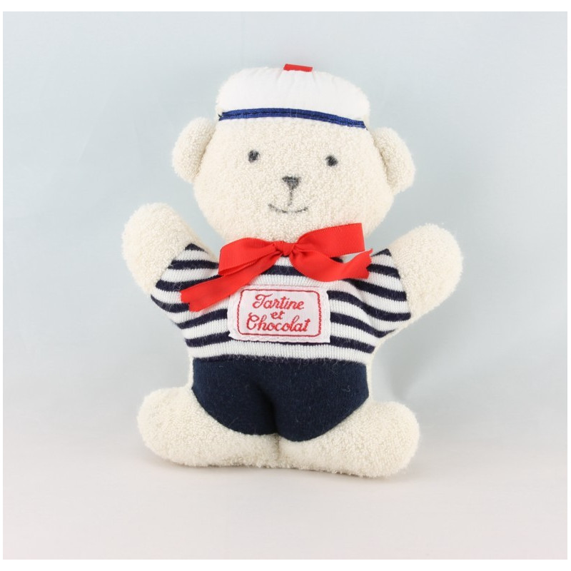 Doudou Ours boule bleu noeud TARTINE ET CHOCOLAT