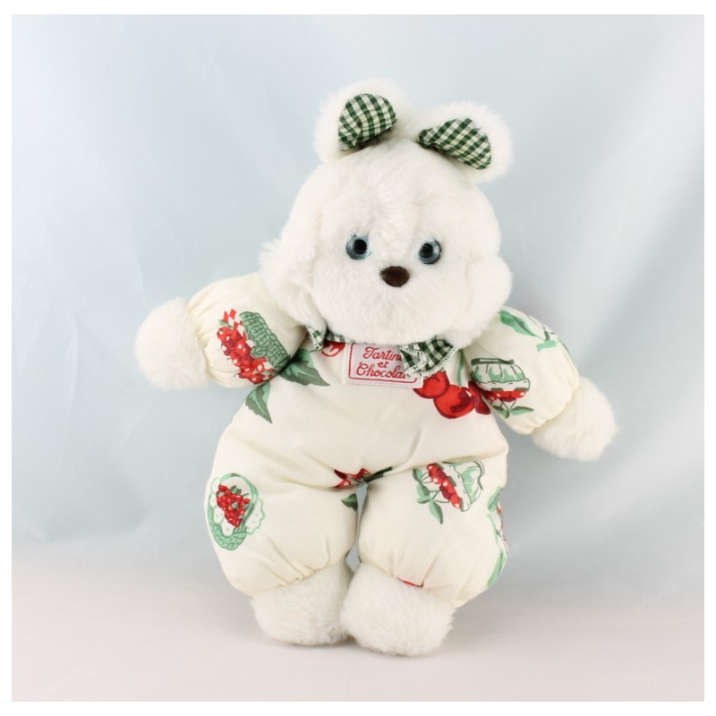 Doudou lapin blanc cerise vichy vert TARTINE ET CHOCOLAT