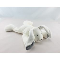 Doudou lapin couché beige bleu pois blanc OBAIBI OKAIDI