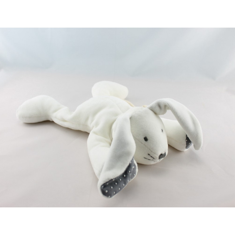 Doudou lapin couché beige bleu pois blanc OBAIBI OKAIDI