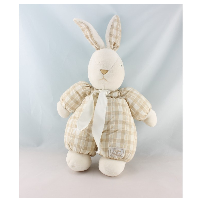 Doudou lapin carreaux beige blanc TARTINE ET CHOCOLAT
