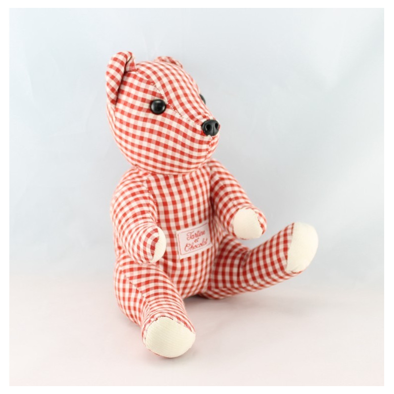 Doudou ours tissu vichy rouge TARTINE ET CHOCOLAT