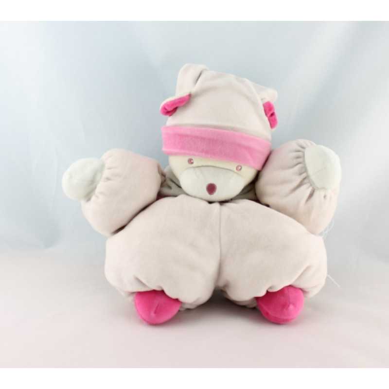 Doudou ours rose fleur bonnet NOUNOURS