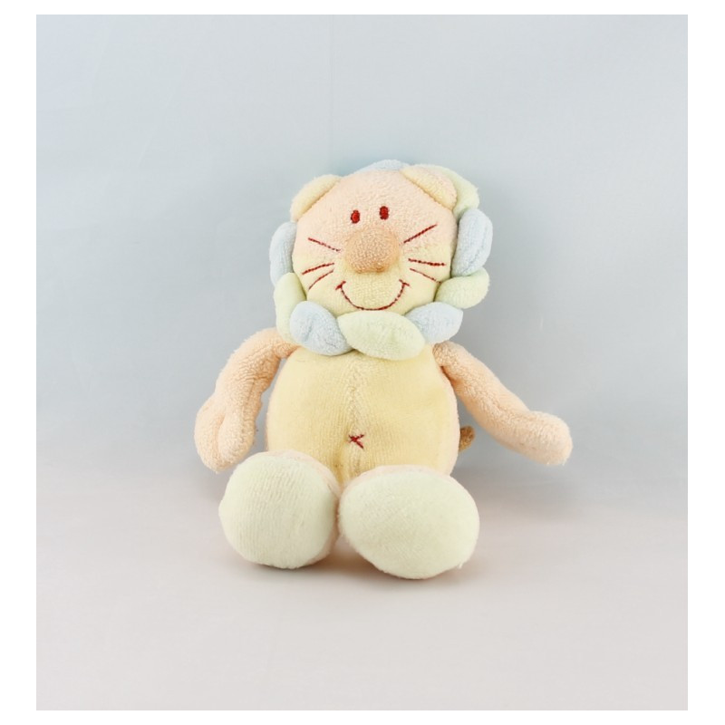 Doudou lion orange jaune criniére bleu vert JOLLYBABY