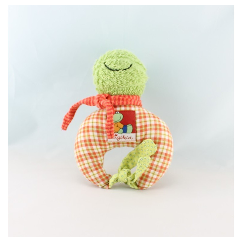 Doudou hochet grenouille orange vert fleur SIGIKID