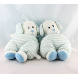 Doudou Chien blanc rayé bleu Luminou 