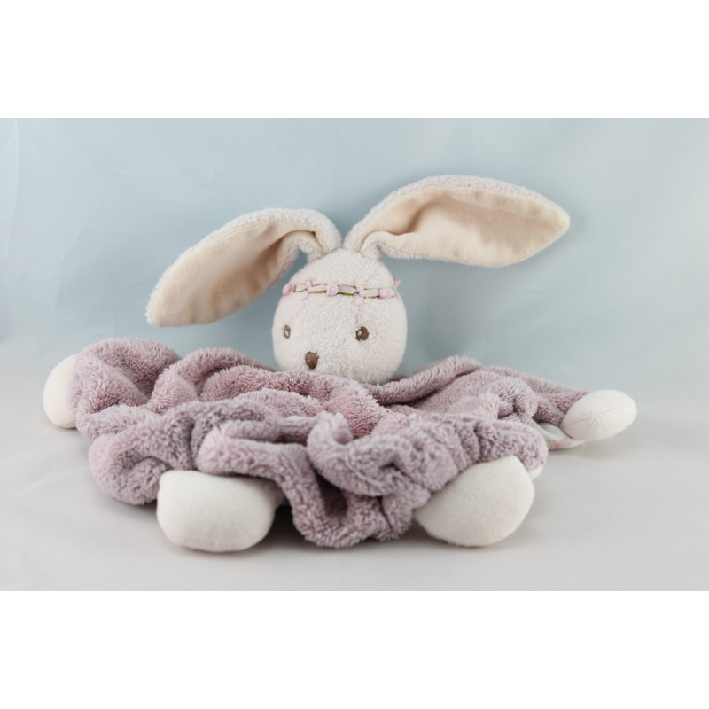 Doudou plat plume Lapin lilirose fleurs bandeau Kaloo