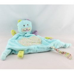 Doudou plat chat bleu écharpe NICOTOY