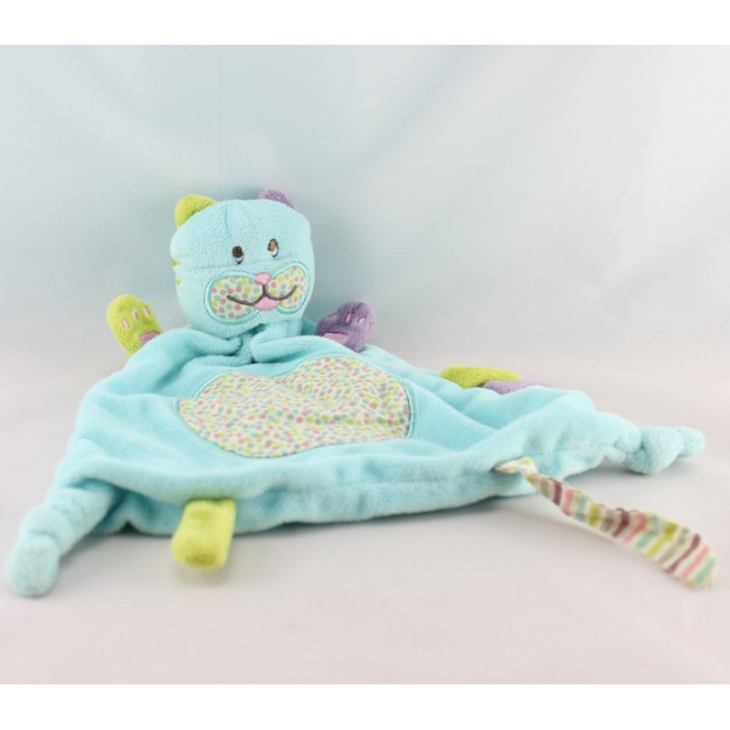 Doudou plat chat bleu écharpe NICOTOY