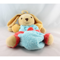 Doudou boule lapin bleu jaune foulard rouge NOUNOURS