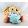 Doudou boule lapin bleu jaune foulard rouge NOUNOURS
