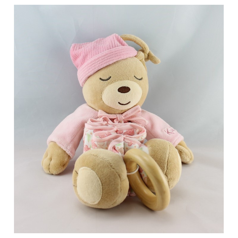 Doudou musical ours zig lilirose rose avec fleurs Kaloo