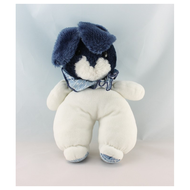 Doudou peluche lapin bleu marine fleurs AJENA