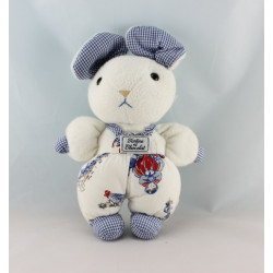 Doudou lapin blanc vichy bleu poule TARTINE ET CHOCOLAT