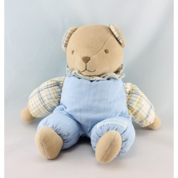 Doudou ours beige pyjama marron bleu carreaux NOUNOURS