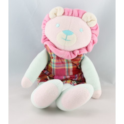 Doudou lion salopette vichy bleu COROLLE