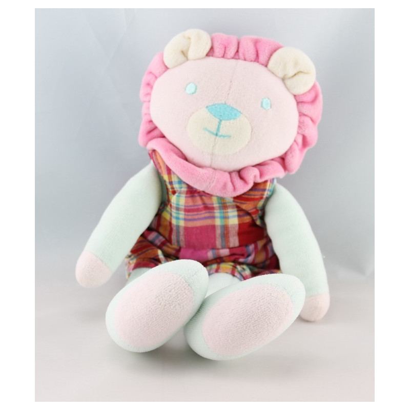 Doudou lion salopette vichy bleu COROLLE