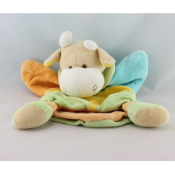 Doudou marionnette girafe vache jaune bleu vert pomme DOUDOU ET COMPAGNIE