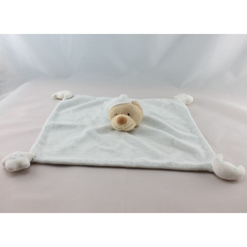 Doudou plat carré bleu ciel ours lune NATTOU