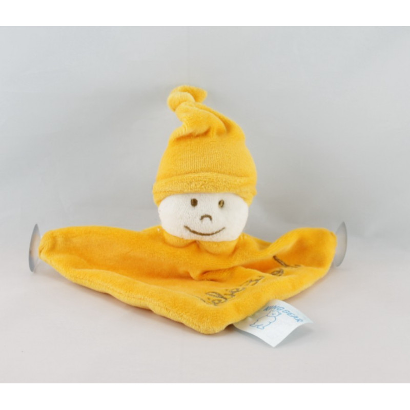 Doudou plat bébé à bord lutin jaune ventouses KING BEAR 