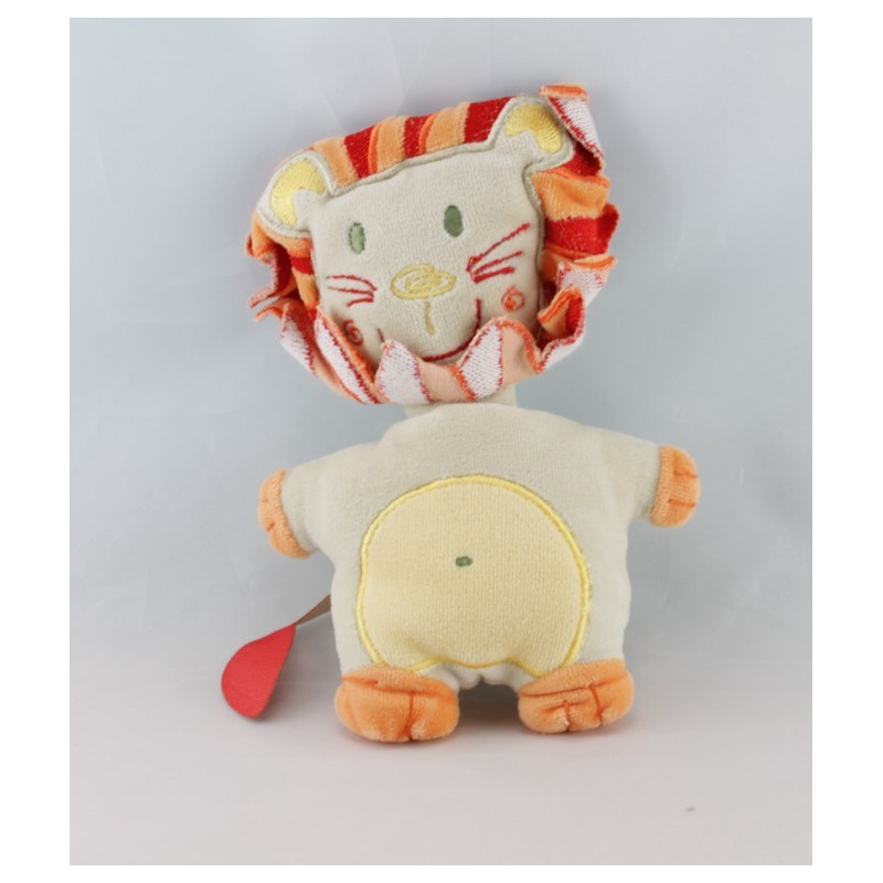 Doudou plat lion beige rouge gris AUCHAN