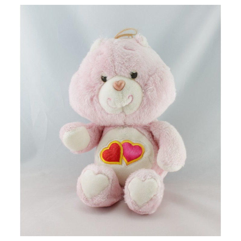 Ancienne Peluche Bisounours rose Groschéri 2 coeurs CARE BEARS 1984